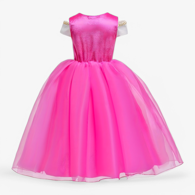 Rose-Rode Prinsessenoutfit voor Meisjes – Inclusief Kroon en Accessoires-Mijn Verkleedkist