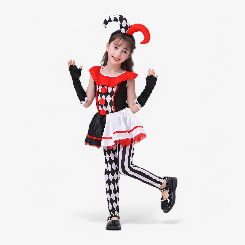 Mini Clown Kostuum voor Meisjes – Inclusief Hoed, Handschoenen en Leggings-Mijn Verkleedkist