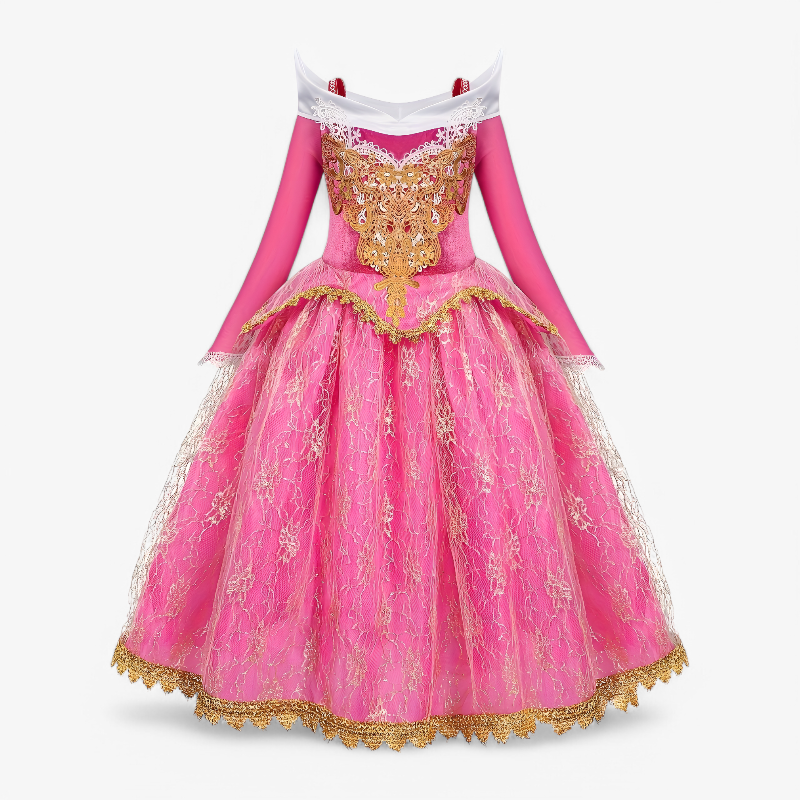 Betoverende Prinsessenjurk voor Meisjes – Inclusief Lange Mouwen en Gouden Accenten-Mijn Verkleedkist