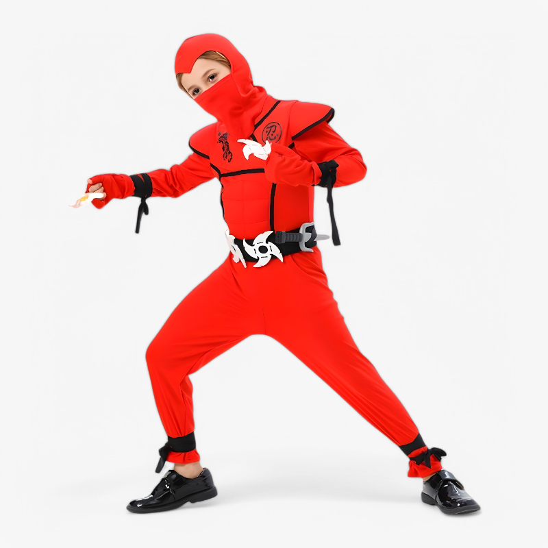 Dappere Ninja Kostuum voor Jongens – Rood Jumpsuit met Accessoires en Wapens-Mijn Verkleedkist