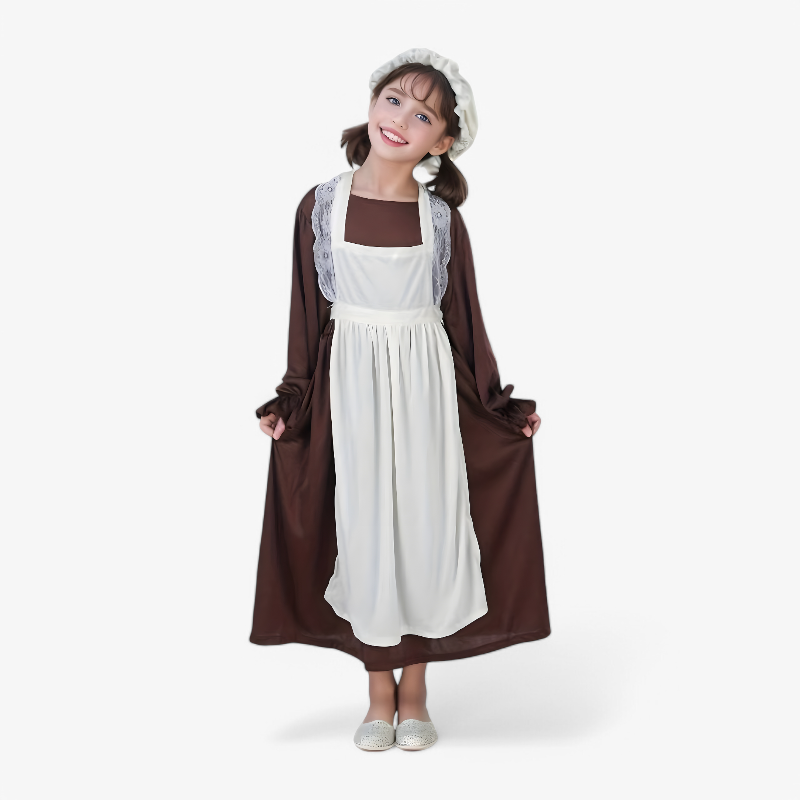 Vintage Schortjurk voor Meisjes – Inclusief Hoed en Kantdetails-Mijn Verkleedkist
