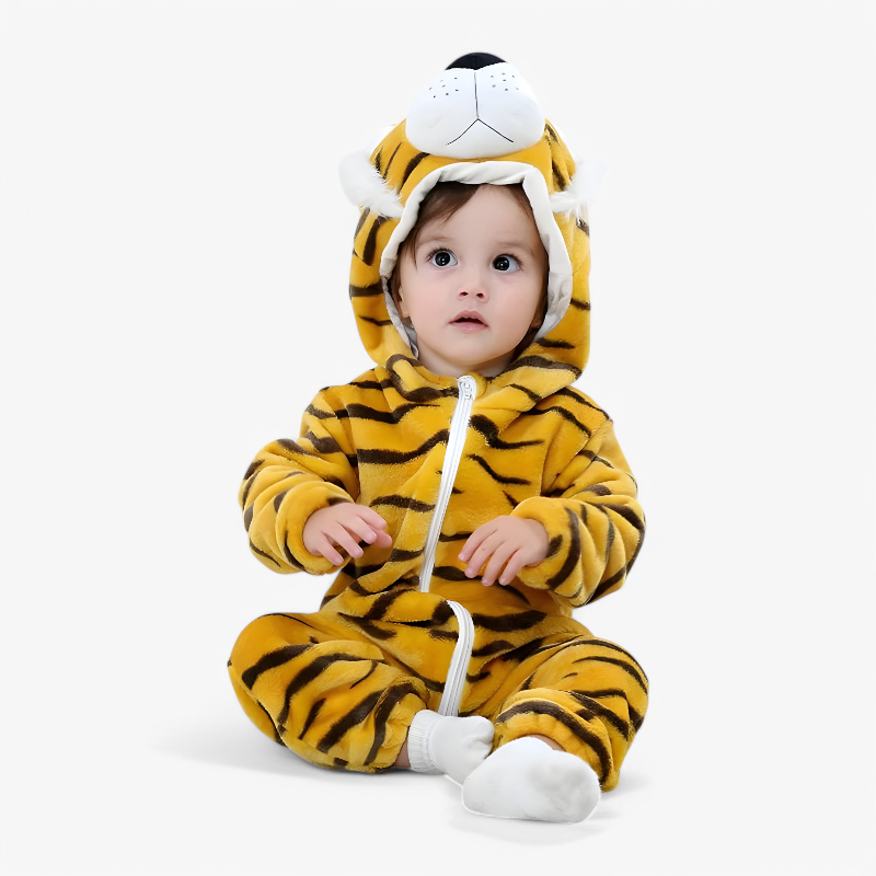Schattige Tijger Baby Onesie – Flanellen Romper met Oren en Staart voor Baby’s-Mijn Verkleedkist
