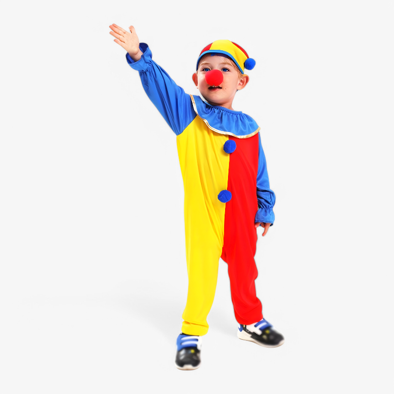Schattig Clown Kostuum voor Kinderen – Compleet met Hoed en Clownsneus-Mijn Verkleedkist
