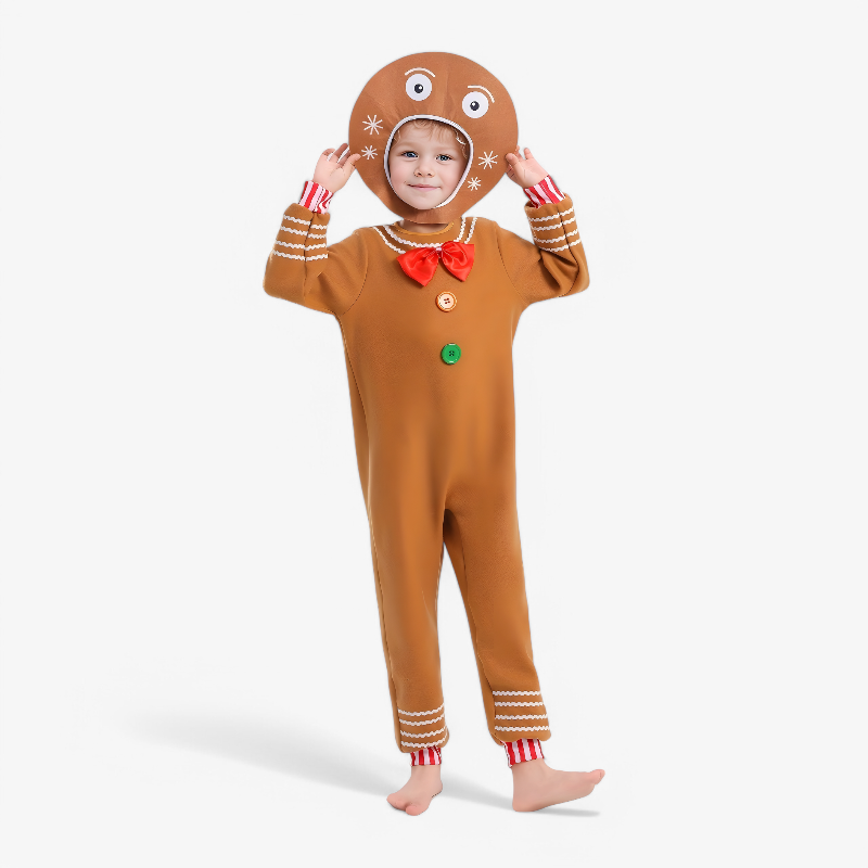 Schattig Kerstkoekje Kostuum voor Kinderen – Jumpsuit met Hoed en Kleurrijke Accenten-Mijn Verkleedkist