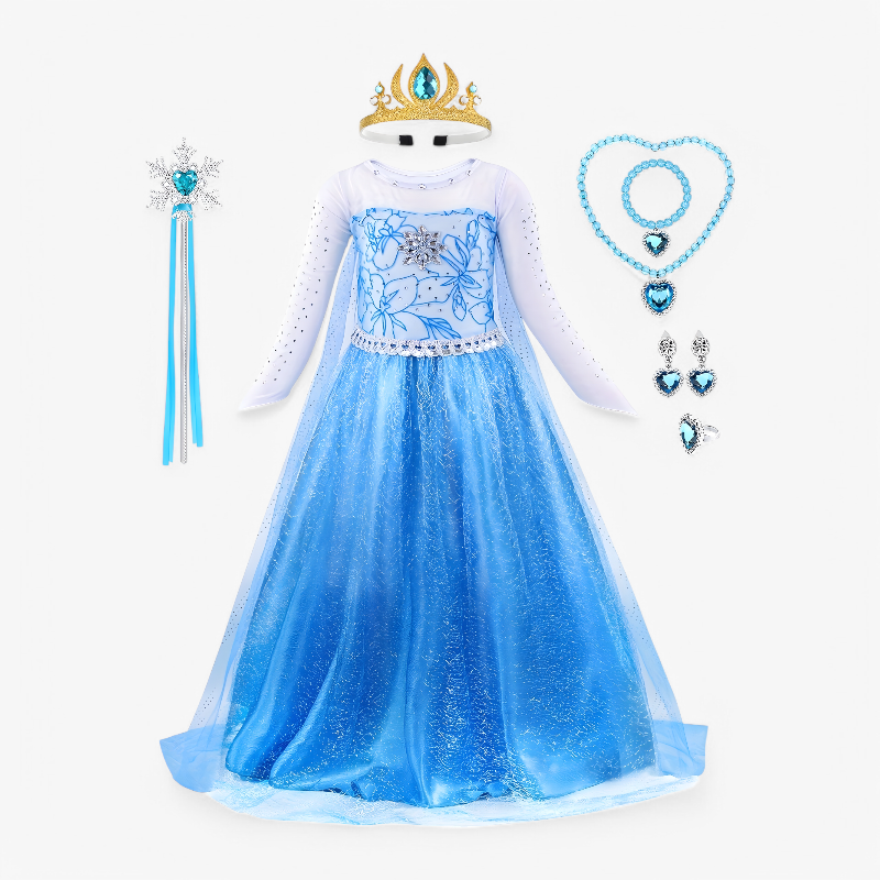 Elegante Prinsessenoutfit voor Meisjes – Inclusief Tiara, Handschoenen en Toverstaf-Mijn Verkleedkist