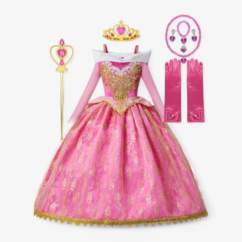 Betoverend Prinsessen Kostuum voor Kinderen – Compleet met Tiara en Scepter-Mijn Verkleedkist