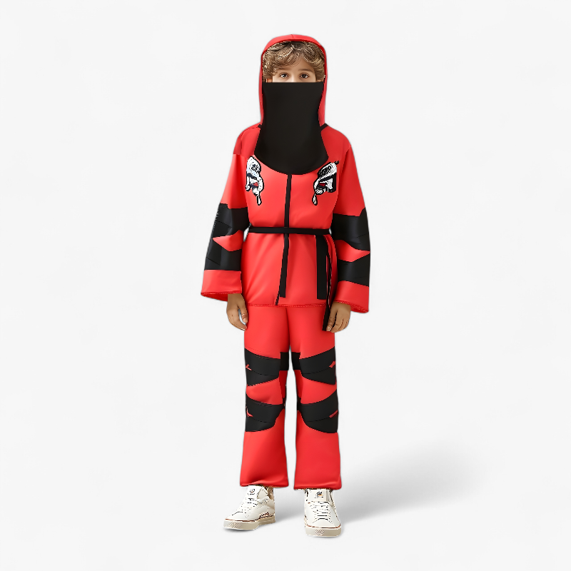 Rood Ninja Kostuum voor Kinderen – Inclusief Hoed, Masker, Riem en Panty-Mijn Verkleedkist