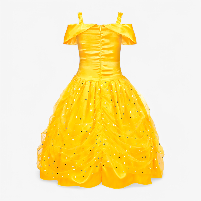 Gouden Prinsessenjurk met Accessoires voor Meisjes – Inclusief Tiara, Toverstaf, Sieraden en Handschoenen-Mijn Verkleedkist