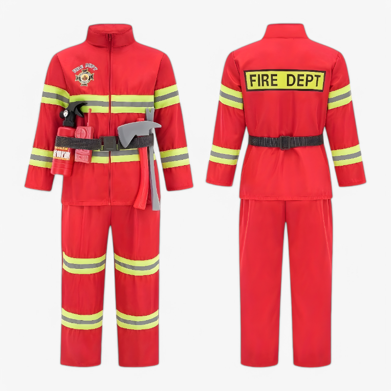 Dappere Brandweerman Kostuum voor Kinderen – Set met Jas, Hoed, Gereedschap en Accessoires-Mijn Verkleedkist
