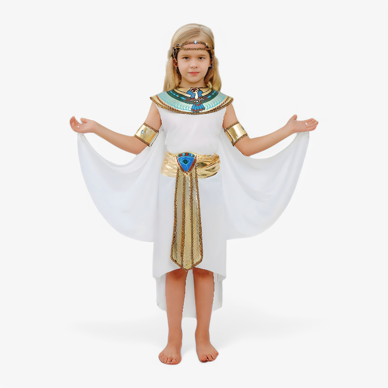 Dappere Egyptische Prinses Outfit voor Meisjes – Complete Set met Jurk, Hoofdband en Accessoires-Mijn Verkleedkist