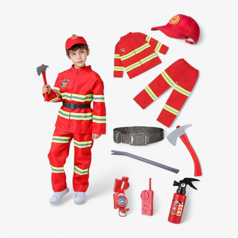 Dappere Brandweerman Kostuum voor Kinderen – Set met Jas, Hoed, Gereedschap en Accessoires-Mijn Verkleedkist