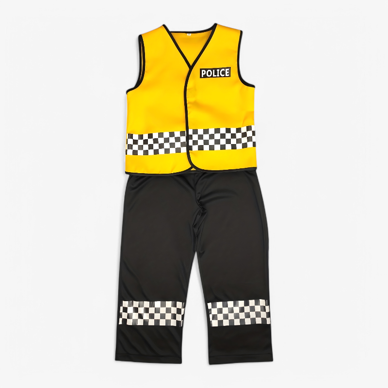 Politie Kostuum voor Kinderen – Geel Vest, Checkered Accenten en Hoed met Accessoires-Mijn Verkleedkist