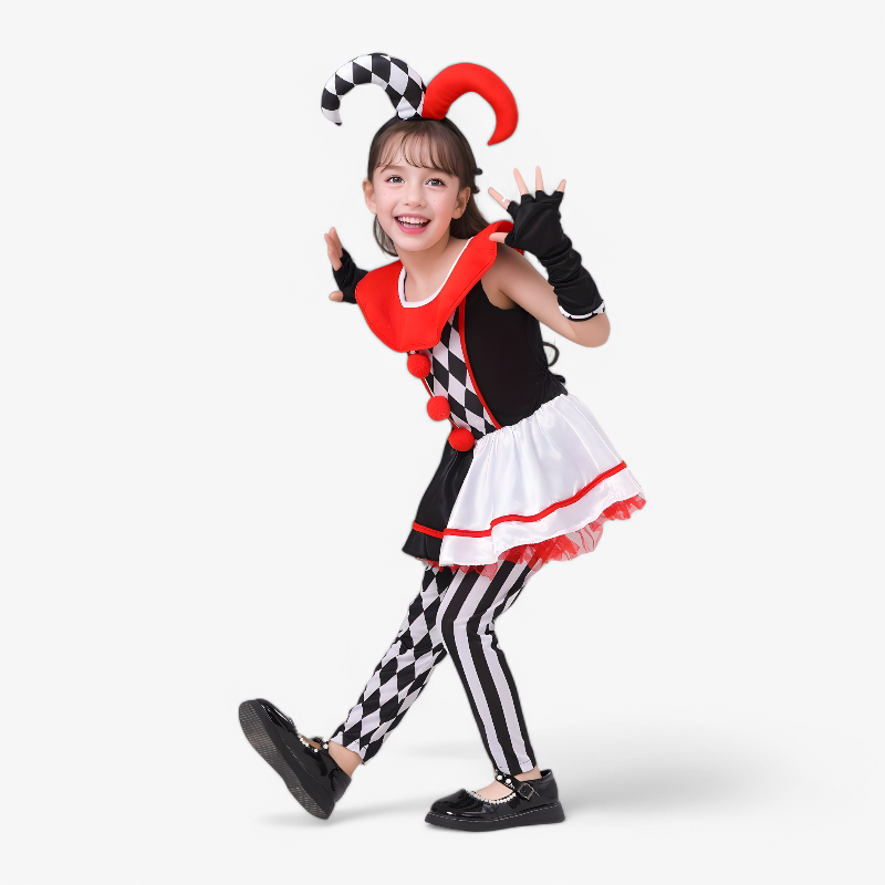 Mini Clown Kostuum voor Meisjes – Inclusief Hoed, Handschoenen en Leggings-Mijn Verkleedkist