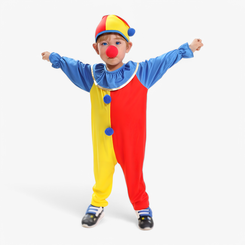 Schattig Clown Kostuum voor Kinderen – Compleet met Hoed en Clownsneus-Mijn Verkleedkist