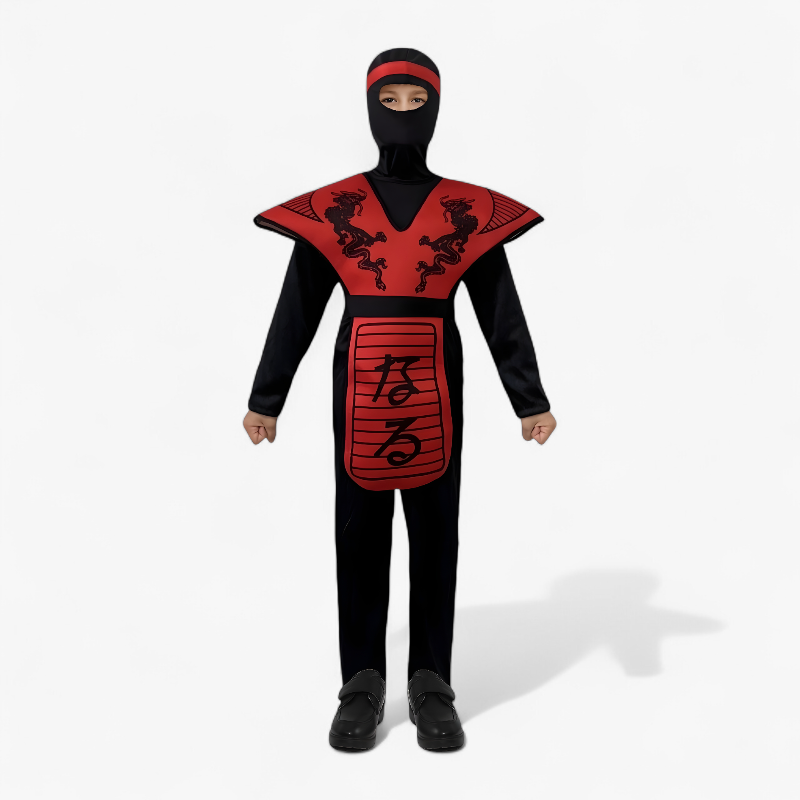 Ninja Krijger Kostuum voor Kinderen – Inclusief Masker, Riem en Rood Harnas-Mijn Verkleedkist