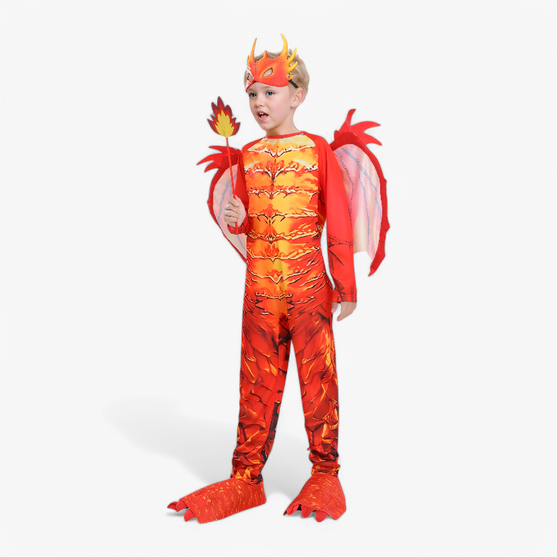 Flammende Draken Kostuum voor Kinderen – Complete Outfit met Masker, Vleugels en Staart-Mijn Verkleedkist