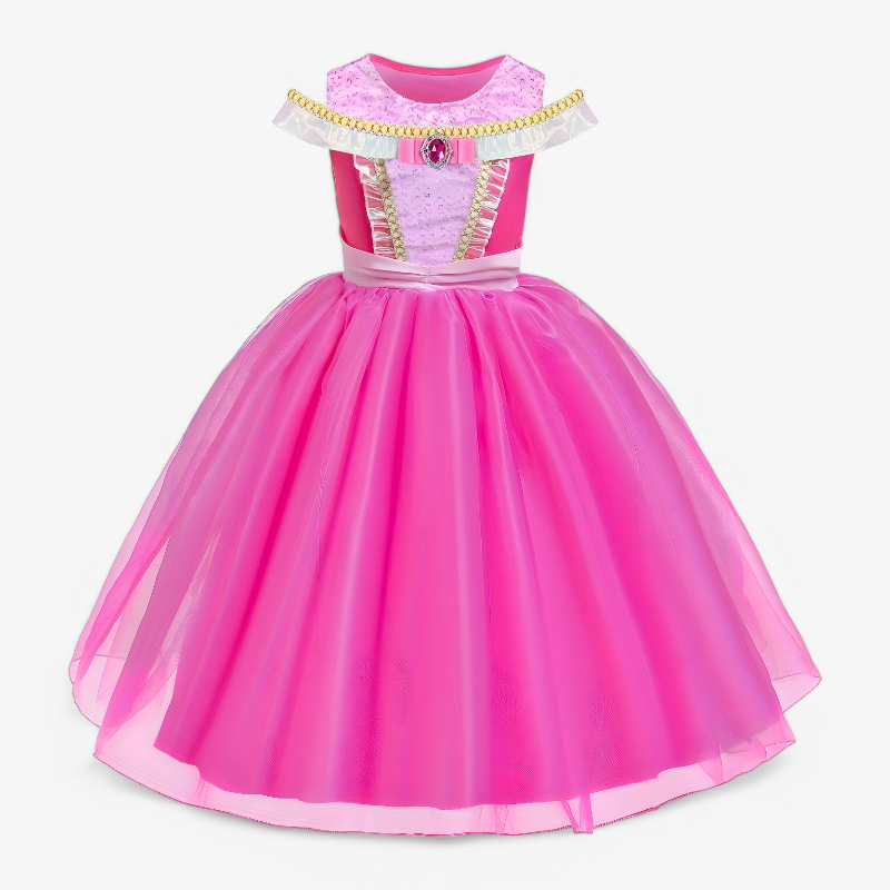Rose-Rode Prinsessenoutfit voor Meisjes – Inclusief Kroon en Accessoires-Mijn Verkleedkist