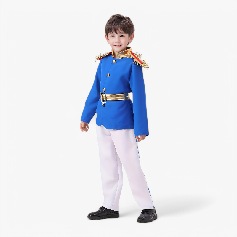 Charming Blue Prince Outfit voor Jongens – Kostuum met Gouden Accenten en Epauletten-Mijn Verkleedkist