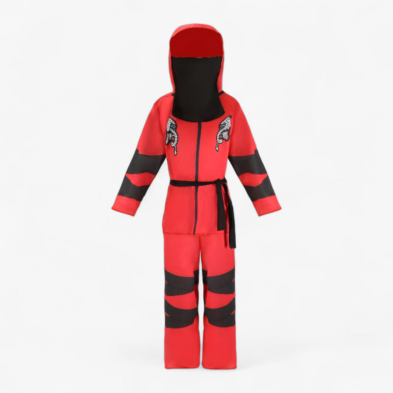 Rood Ninja Kostuum voor Kinderen – Inclusief Hoed, Masker, Riem en Panty-Mijn Verkleedkist
