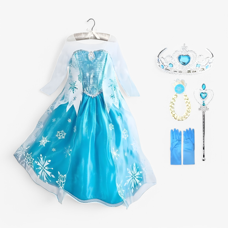 Betoverend Elsa Prinsessen Kostuum voor Kinderen – Compleet met Tiara, Toverstaf en Handschoenen