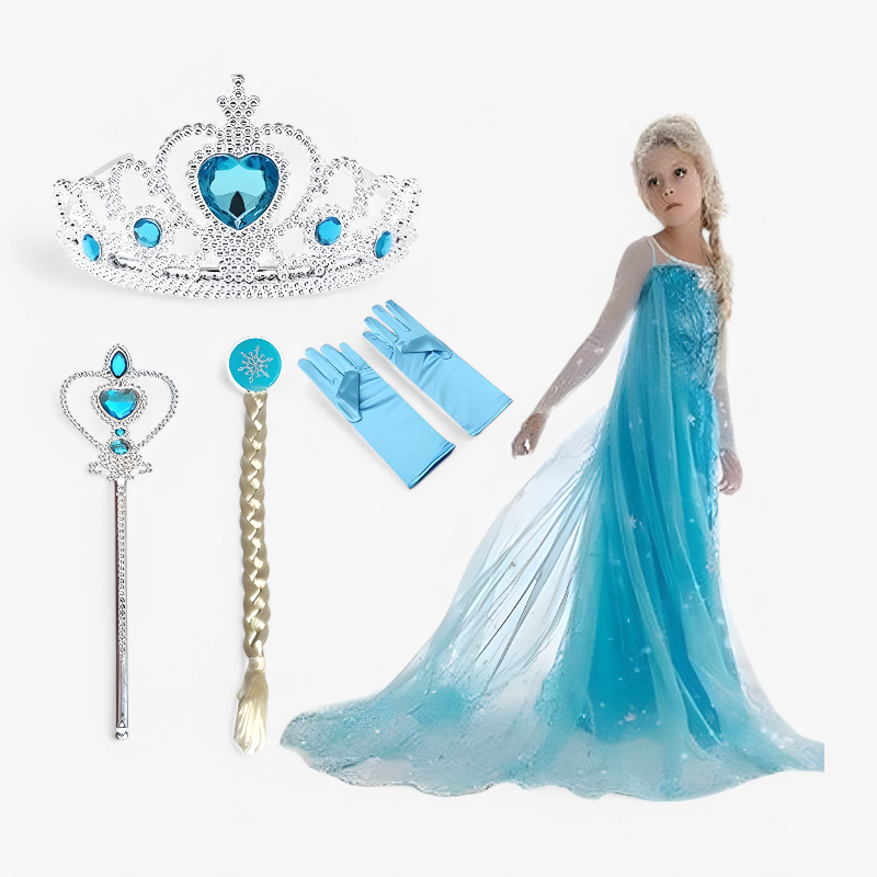 Betoverend Elsa Prinsessen Kostuum voor Kinderen – Compleet met Tiara, Toverstaf en Handschoenen-Mijn Verkleedkist