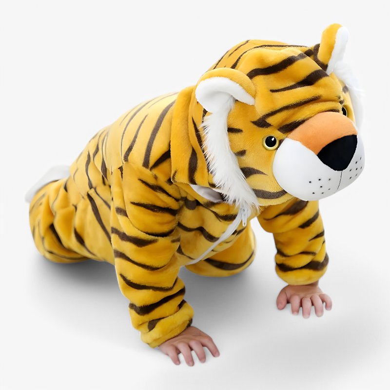 Schattige Tijger Baby Onesie – Flanellen Romper met Oren en Staart voor Baby’s-Mijn Verkleedkist