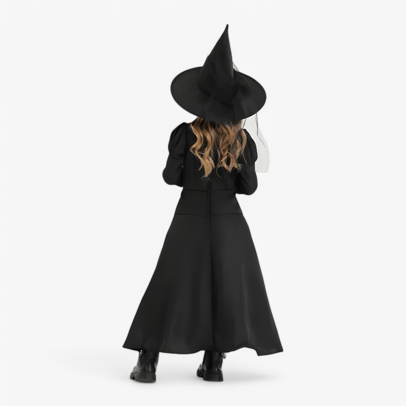 Wicked Heksen Kostuum voor Kinderen – Luxe Zwart Volledige Lengte Jurk-Mijn Verkleedkist