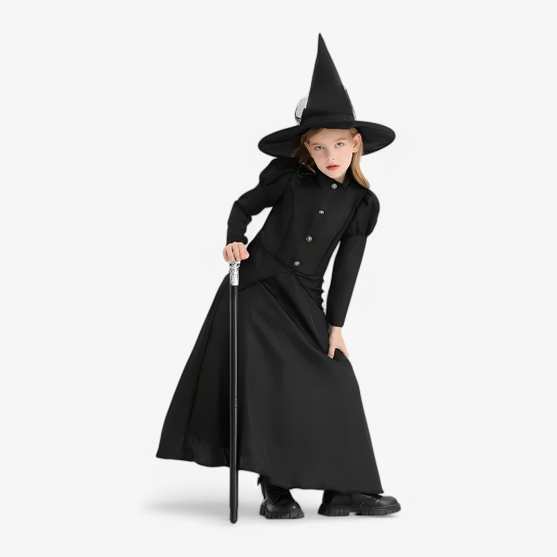 Wicked Heksen Kostuum voor Kinderen – Luxe Zwart Volledige Lengte Jurk-Mijn Verkleedkist