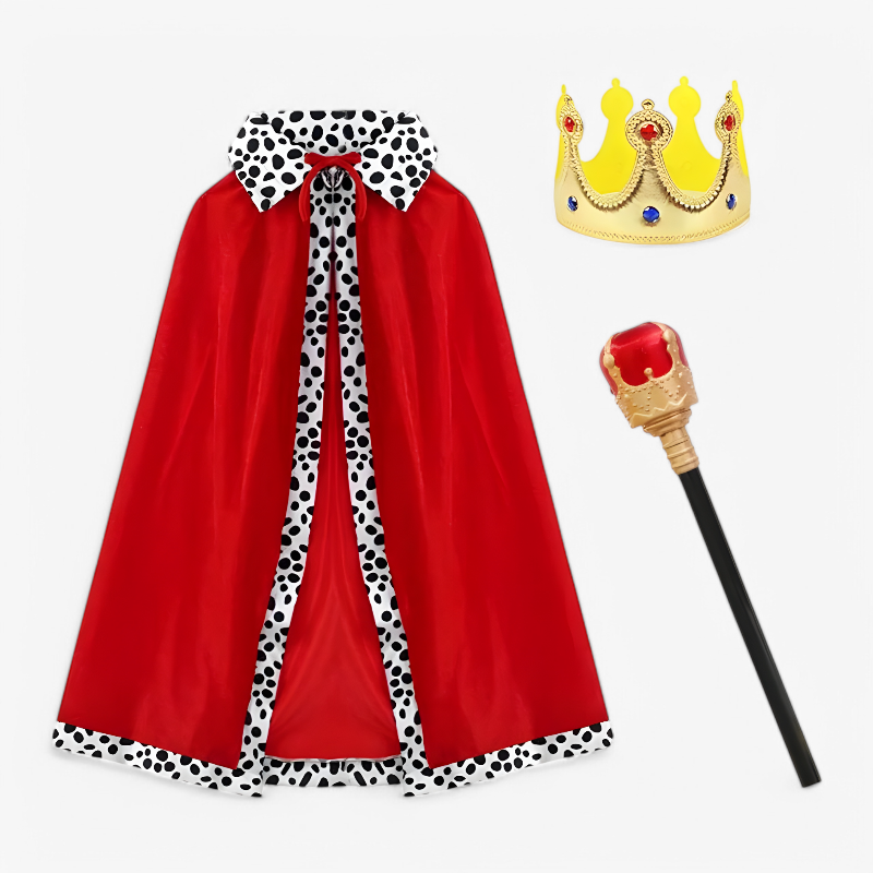 Koninklijk Kostuum voor Kinderen – Inclusief Rood Velvet Cape, Kroon en Staf-Mijn Verkleedkist