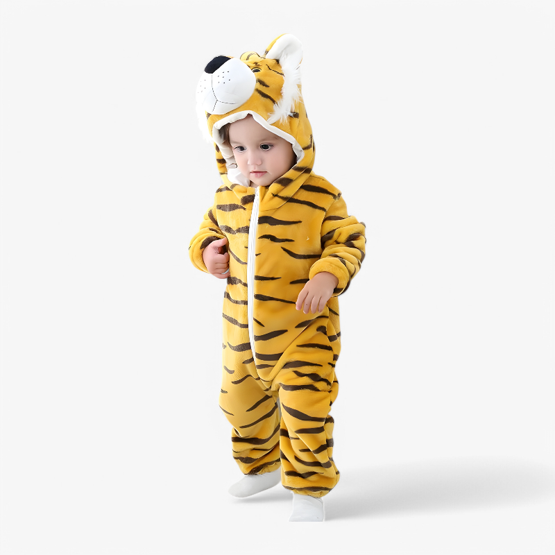 Schattige Tijger Baby Onesie – Flanellen Romper met Oren en Staart voor Baby’s-Mijn Verkleedkist
