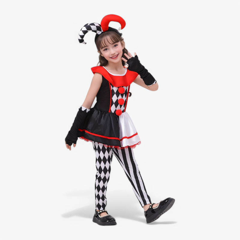 Mini Clown Kostuum voor Meisjes – Inclusief Hoed, Handschoenen en Leggings-Mijn Verkleedkist