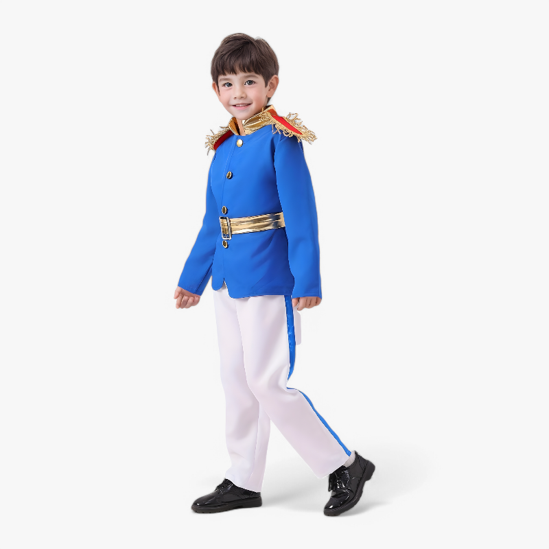 Charming Blue Prince Outfit voor Jongens – Kostuum met Gouden Accenten en Epauletten-Mijn Verkleedkist
