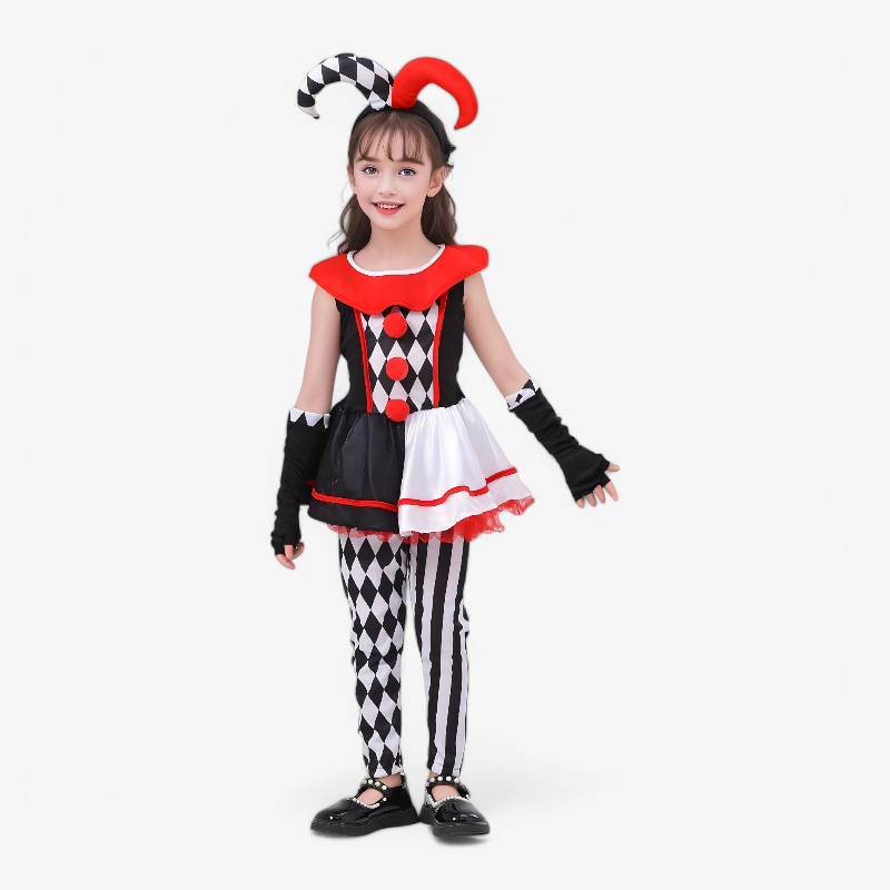 Mini Clown Kostuum voor Meisjes – Inclusief Hoed, Handschoenen en Leggings-Mijn Verkleedkist