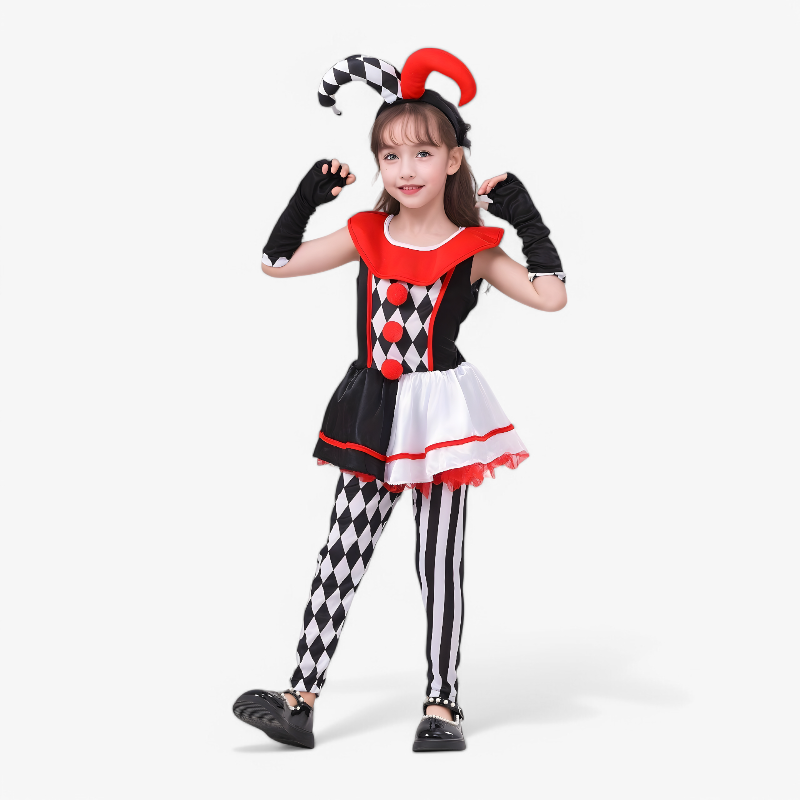 Mini Clown Kostuum voor Meisjes – Inclusief Hoed, Handschoenen en Leggings-Mijn Verkleedkist