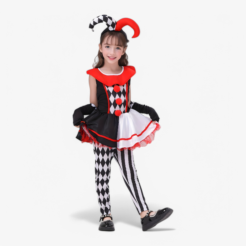 Mini Clown Kostuum voor Meisjes – Inclusief Hoed, Handschoenen en Leggings-Mijn Verkleedkist