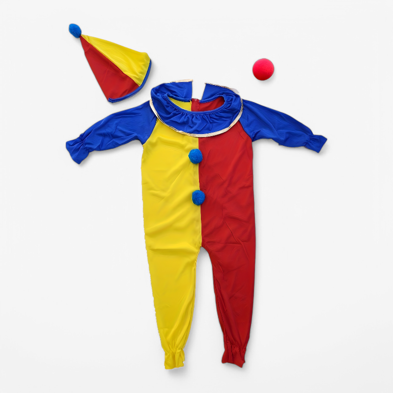 Schattig Clown Kostuum voor Kinderen – Compleet met Hoed en Clownsneus-Mijn Verkleedkist