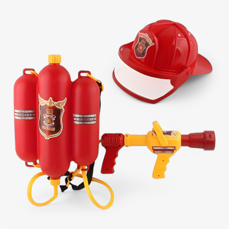 Brandweerman Speelgoedset voor Kinderen – Inclusief Helm, Waterpistool en Tank-Mijn Verkleedkist