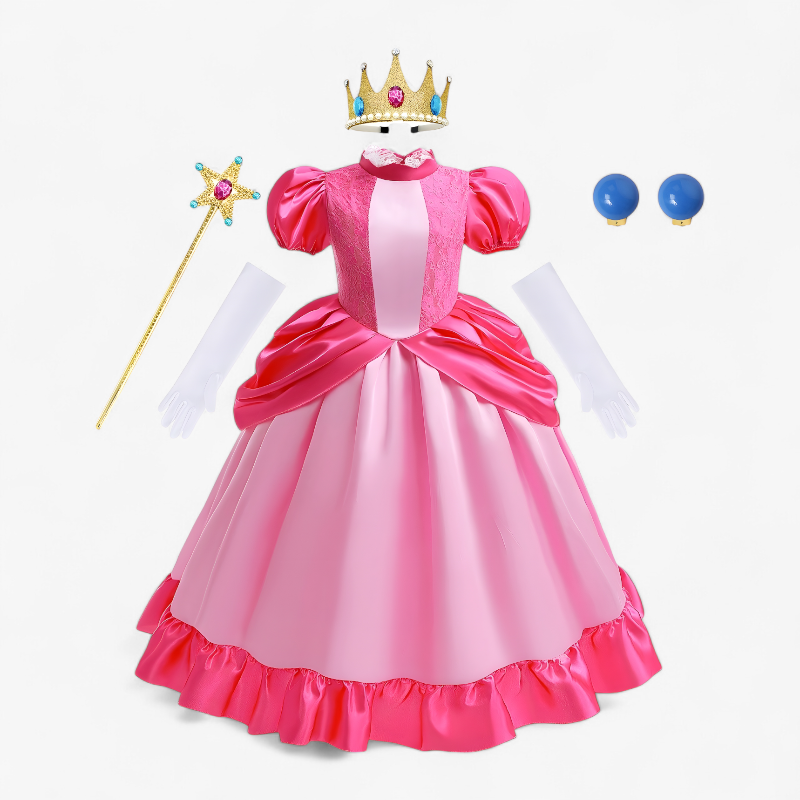 Koninklijke Prinsessenjurk voor Meisjes – Met Kroon, Staf en Glanzende Handschoenen-Mijn Verkleedkist