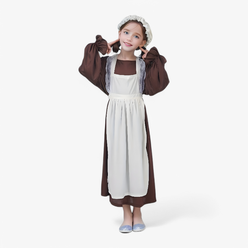 Vintage Schortjurk voor Meisjes – Inclusief Hoed en Kantdetails-Mijn Verkleedkist