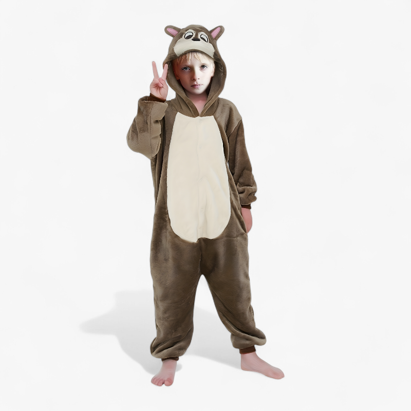 Eekhoorn Onesie voor Kinderen – Inclusief Hoed en Oortjes-Mijn Verkleedkist