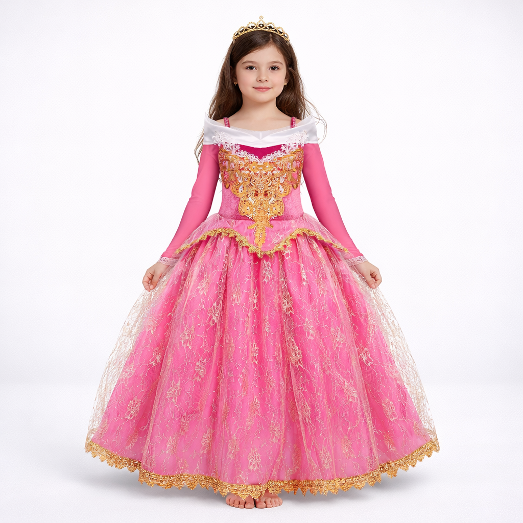 Betoverende Prinsessenjurk voor Meisjes – Inclusief Lange Mouwen en Gouden Accenten