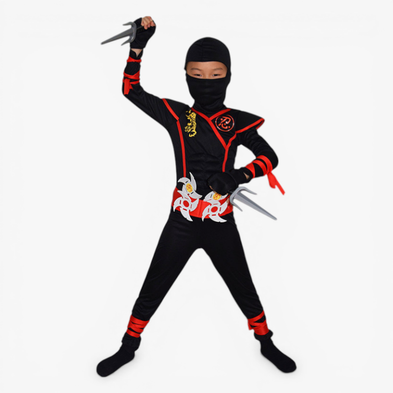 Ninja Kostuum voor Kinderen – Inclusief Masker, Zwaard en Gouden Details