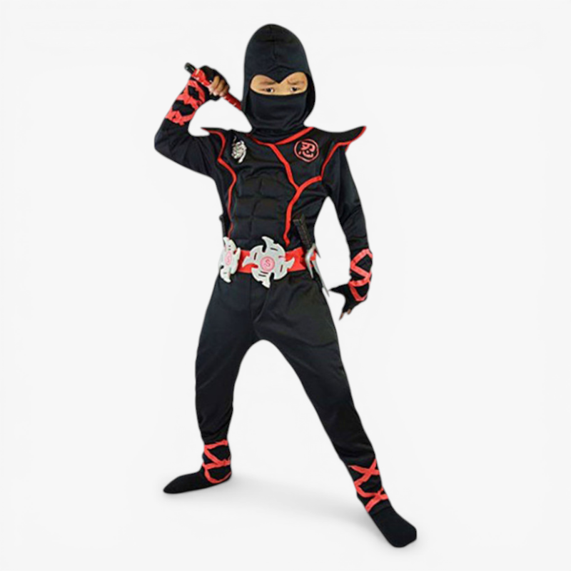 Ninja Kostuum voor Kinderen – Inclusief Masker, Zwaard en Gouden Details